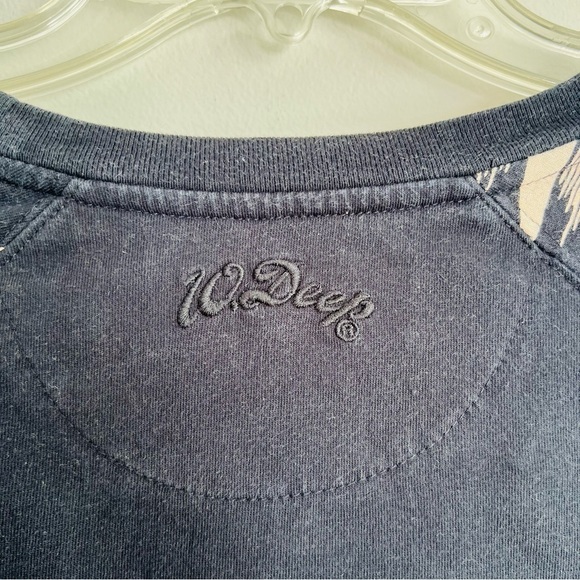 10 Deep Slanted Logo Graphic Palm Tree Print 3/4 Raglan Sleeve Baseball Tshirt - Picture 5 of 6